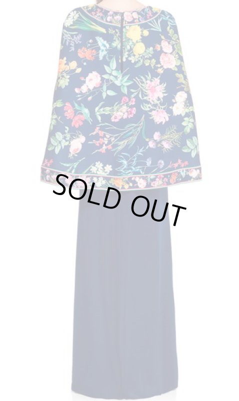 画像2: 再販売！Tadashi Shoji タダシショージ　 ケープ付きフローラルロングドレス　ネイビー (2)
