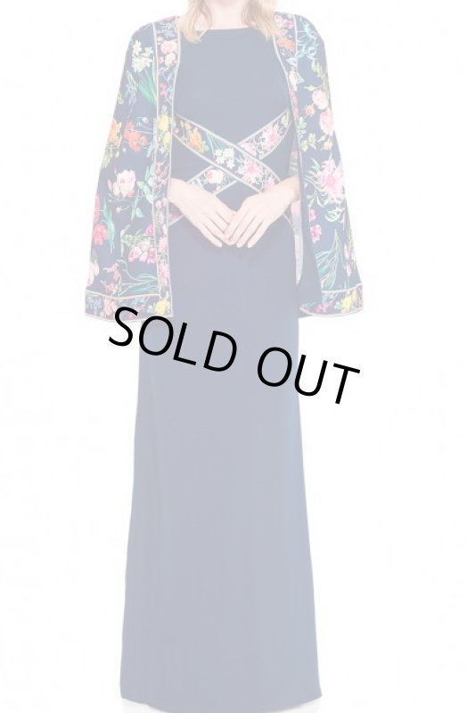画像1: 再販売！Tadashi Shoji タダシショージ　 ケープ付きフローラルロングドレス　ネイビー (1)