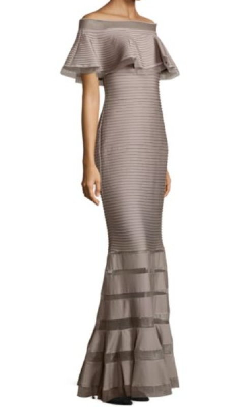 画像3: Tadashi Shoji    Off-The-Shoulder Long Dress　Pumice ベージュ系 (3)