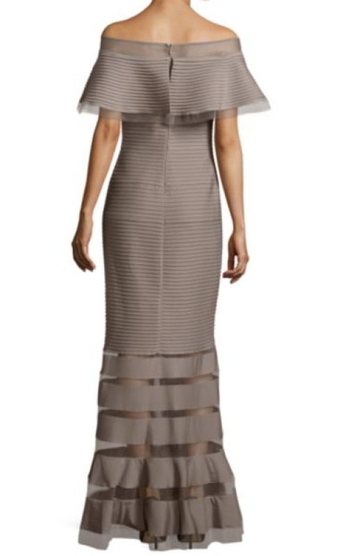 画像2: Tadashi Shoji    Off-The-Shoulder Long Dress　Pumice ベージュ系 (2)