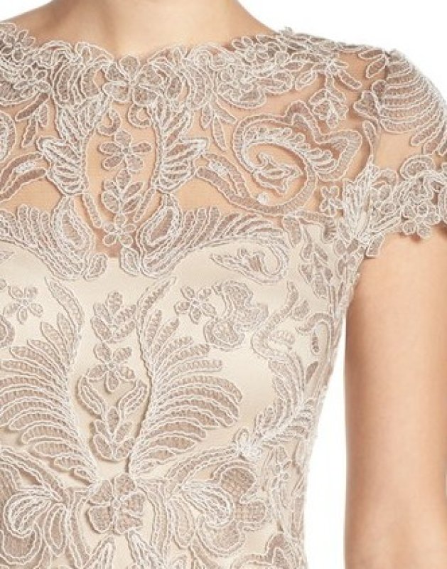 画像3: 【雑誌掲載】Tadashi Shoji  タダシショージ Corded Embroidery on Tulle Cap Sleeve Dress　Sandcastle ベージュ系  09273 (3)