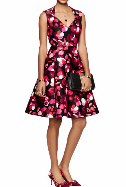 画像1: Kate Spade New York ケイトスペード Falling Florals Fit & Flare V-Neck Dress (1)