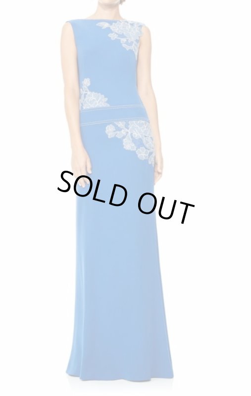 画像1: 【シャーロット・ケイト・フォックスさんご着用】Tadashi Shoji  タダシショージ   Cowl-Back Crepe Gown　ブルー系 (1)