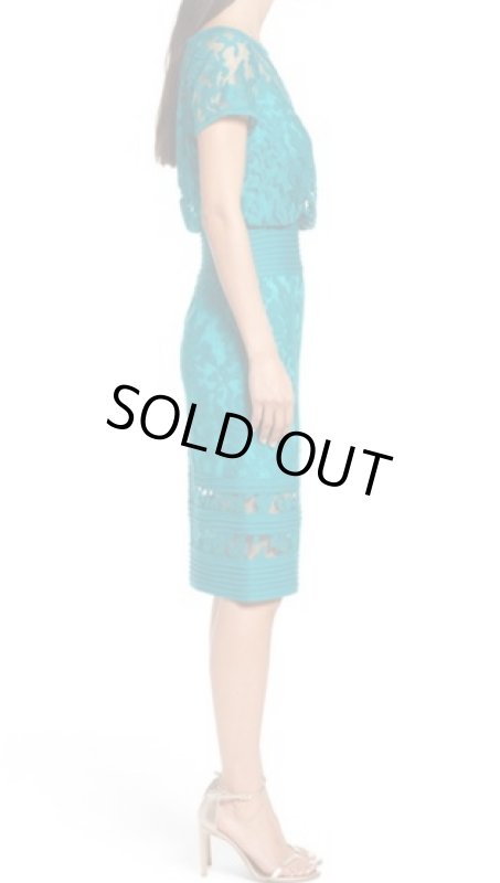 画像3: Tadashi Shoji タダシショージ    Embroidered Blouson Sheath Dress アクアブルー (3)