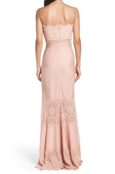 画像2: Tadashi Shoji   Pintuck Jersey and Lace Strapless Gown Petal Bloom ピンク系 (2)