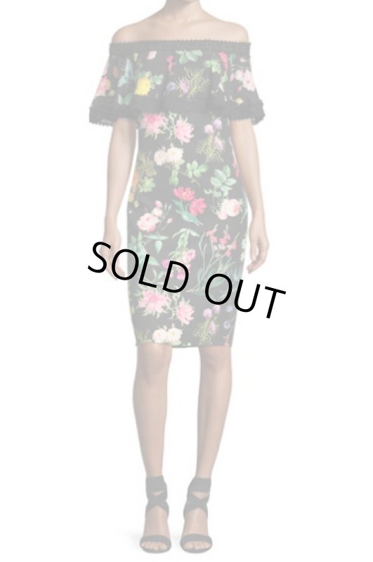 画像1: Tadashi Shoji タダシショージ　Off-the-Shoulder Floral Cocktail Dress　ブラック (1)