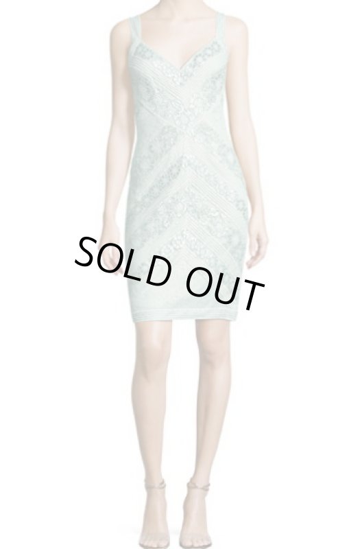 画像1: Tadashi Shoji タダシショージ   Sleeveless Lace Stripe Cocktail Dress　ブルー系　 (1)