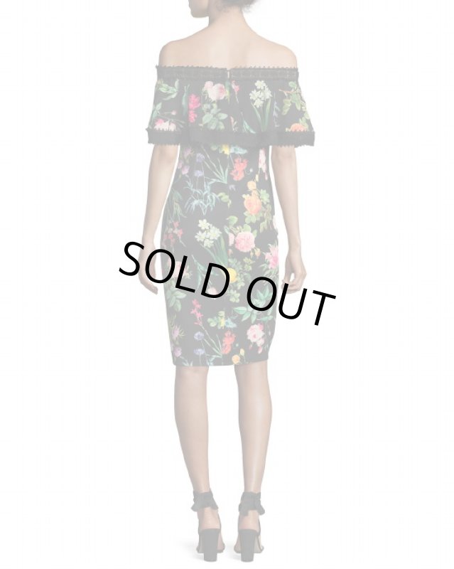 画像2: Tadashi Shoji タダシショージ　Off-the-Shoulder Floral Cocktail Dress　ブラック (2)