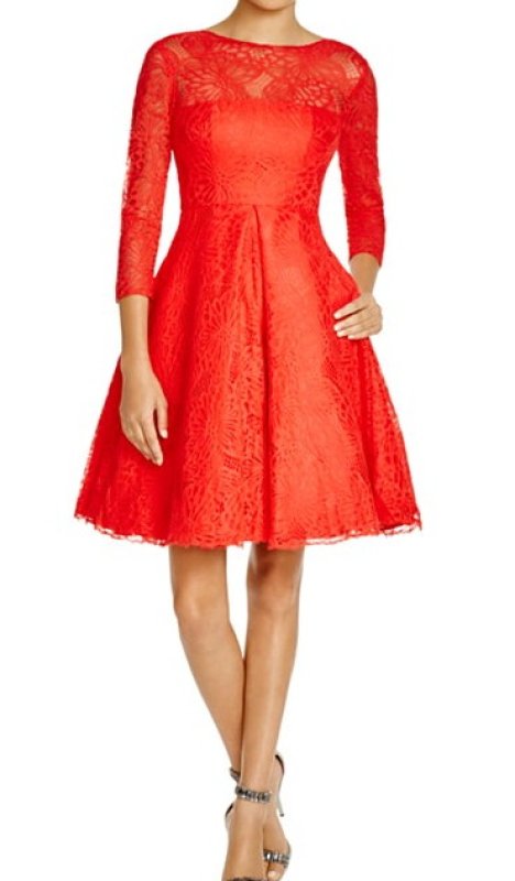 画像1: ML Monique Lhuillier  モニークルイリエ　7分袖レースドレス (1)