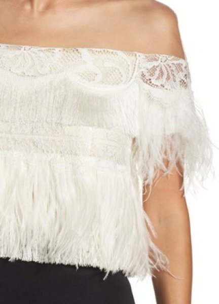 画像3: Tadashi Shoji タダシショージ   Off the Shoulder Ostrich Feather Gown ブラック  42301 (3)