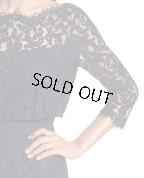 画像3: Tadashi Shoji タダシショージ    Pleat Waist Lace Blouson Dress ネイビー (3)