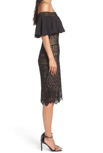 画像4: Tadashi Shoji タダシショージ   Off the Shoulder Sheath Dress ブラック・ヌード (4)