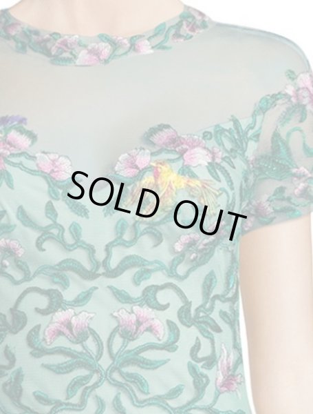 画像2: Tadashi Shoji タダシショージ Floral Embroidered Cocktail Dress グリーン系 (2)