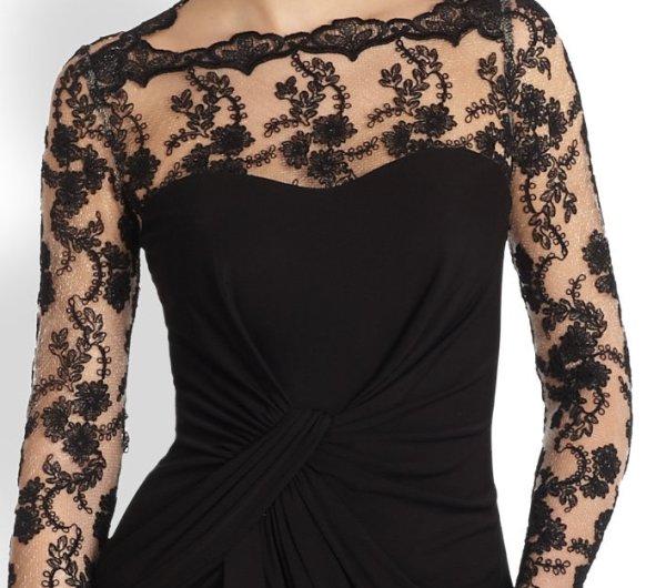 画像3: David Meister デビッドマイスター Lace Draped Jersey Slit Gown (3)