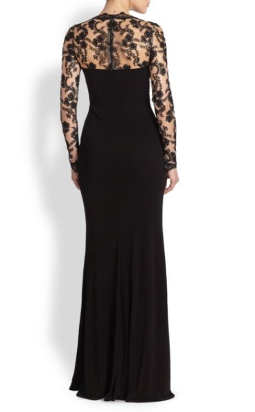 画像2: David Meister デビッドマイスター Lace Draped Jersey Slit Gown (2)