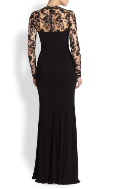 画像2: David Meister デビッドマイスター　Lace Draped Jersey Slit Gown (2)