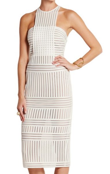 画像2: 【エリンアンドリュース愛用】Self Portrait セルフポートレイト Striped honeycomb-mesh midi dress (2)