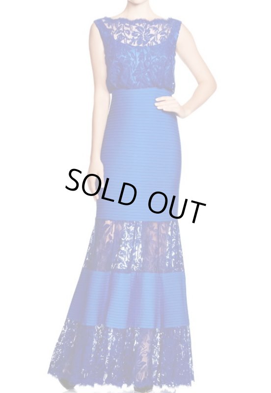 画像1: Tadashi Shoji タダシショージ　 Sheath Ribbed Lace Dress　ブルー (1)