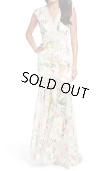 画像1: セール！Tadashi Shoji タダシショージ　Floral Pleat Chiffon Trumpet Gown 　ホワイト (1)