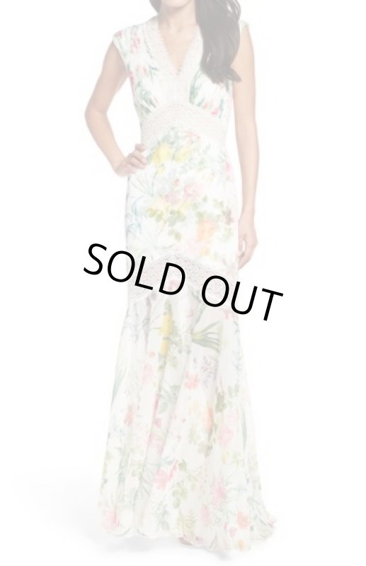 画像1: セール！Tadashi Shoji タダシショージ　Floral Pleat Chiffon Trumpet Gown 　ホワイト (1)
