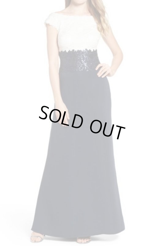 画像1: Tadashi Shoji タダシショージ　　Sequin Lace Two-Tone Gown ネイビー (1)