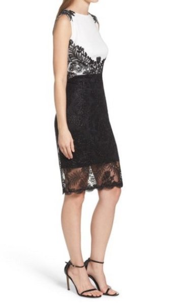 画像3: セール!【アンミカさんご着用、家庭画報掲載】Tadashi Shoji タダシショージ   Colorblock Corded Tulle Sheath Dressブラック  (3)