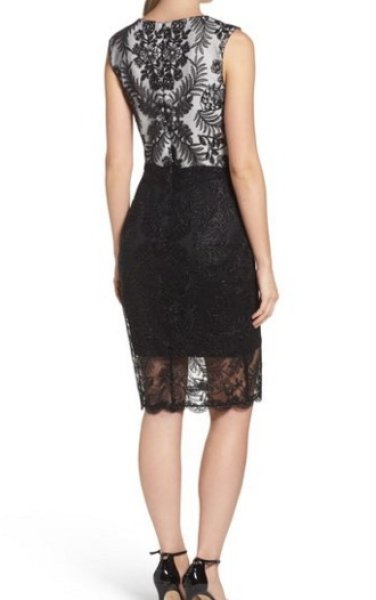 画像2: セール!【アンミカさんご着用、家庭画報掲載】Tadashi Shoji タダシショージ   Colorblock Corded Tulle Sheath Dressブラック  (2)