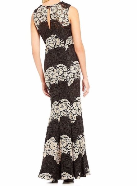 画像2: Calvin Klein カルバンクライン  Two-Tone Sleeveless Round Neck Lace Gown  (2)