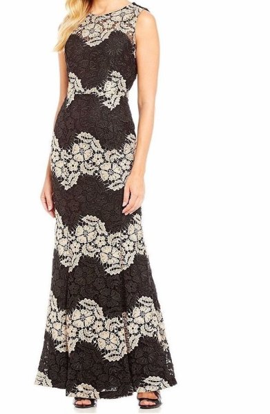 画像1: Calvin Klein カルバンクライン 　Two-Tone Sleeveless Round Neck Lace Gown  (1)