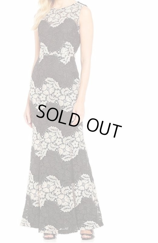 画像1: 【釈由美子さんに衣装協力】Calvin Klein ツートーンレース ロングドレス｜ノースリーブ・ラウンドネック (1)