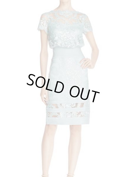 画像1: Tadashi Shoji  タダシショージ     Sequin Embroidered Blouson Dress　ミント ブルー系 (1)