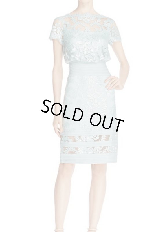 画像1: Tadashi Shoji  タダシショージ     Sequin Embroidered Blouson Dress　ミント ブルー系 (1)