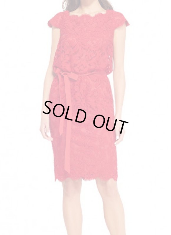 画像1: Tadashi Shoji タダシショージ     Lace Blouson Dress　レッド系 (1)
