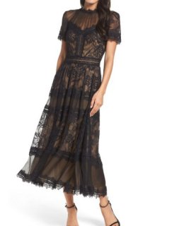 Tadashi Shoji タダシショージ Lace & Crepe Gown ブラック