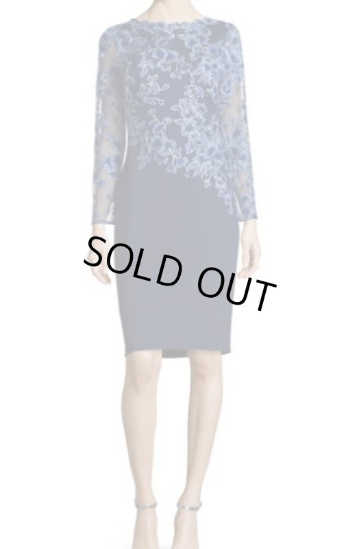 画像1: Tadashi Shoji  タダシショージ  Embroidered Neoprene Cocktail ドレス ブルー系、ネイビー系 (1)