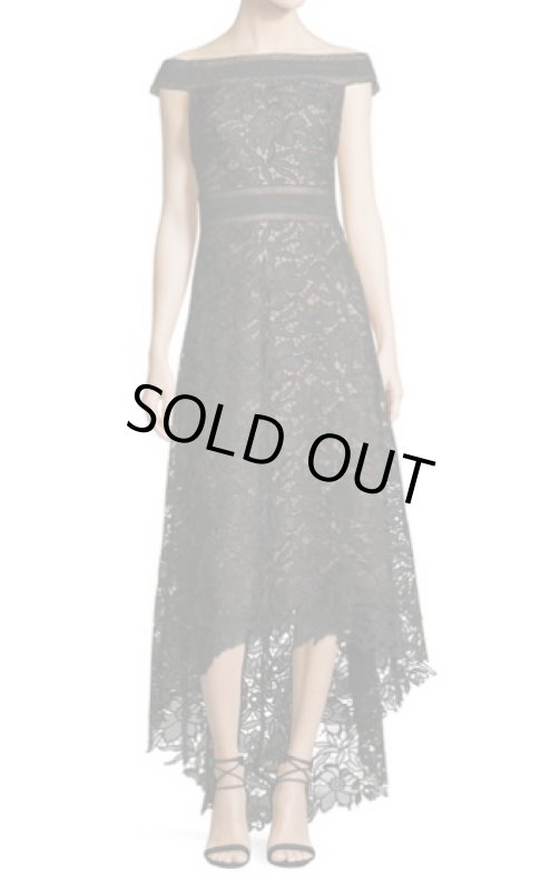 画像1: Tadashi Shoji タダシショージ   オフショルダーハイローレースドレス ブラック (1)