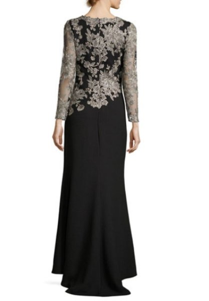 画像2: Tadashi Shoji  パーティードレス Fit & Flare Lace Gown スモークパール、ブラック (2)