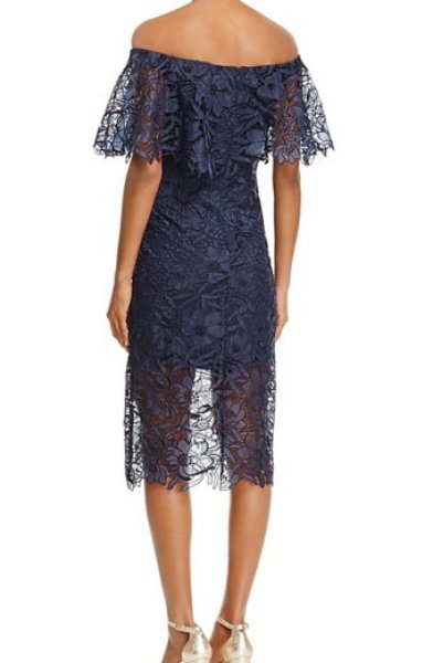 画像2: 【SHIHOさん着用】Tadashi Shoji タダシショージ   Off-the-Shoulder Lace Flounce Dress ネイビー系 (2)