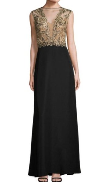 画像1: Tadashi Shoji  パーティードレス　Sleeveless Illusion Lace Gown　ブラック (1)