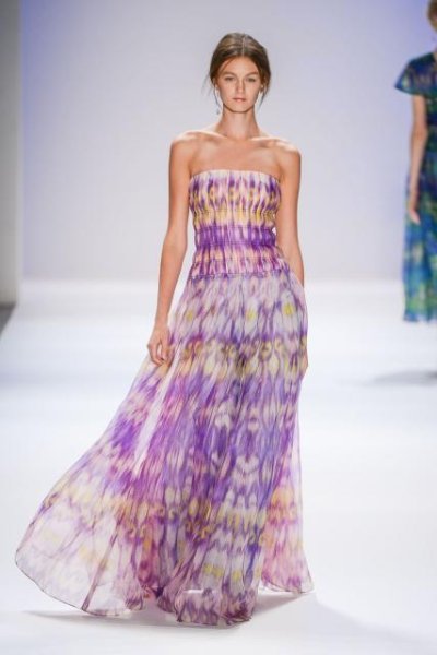 画像1: 即発！Tadashi Shoji タダシショージ　ショール付きIkat Printed Gazar Strapless ドレス パープル系 (1)