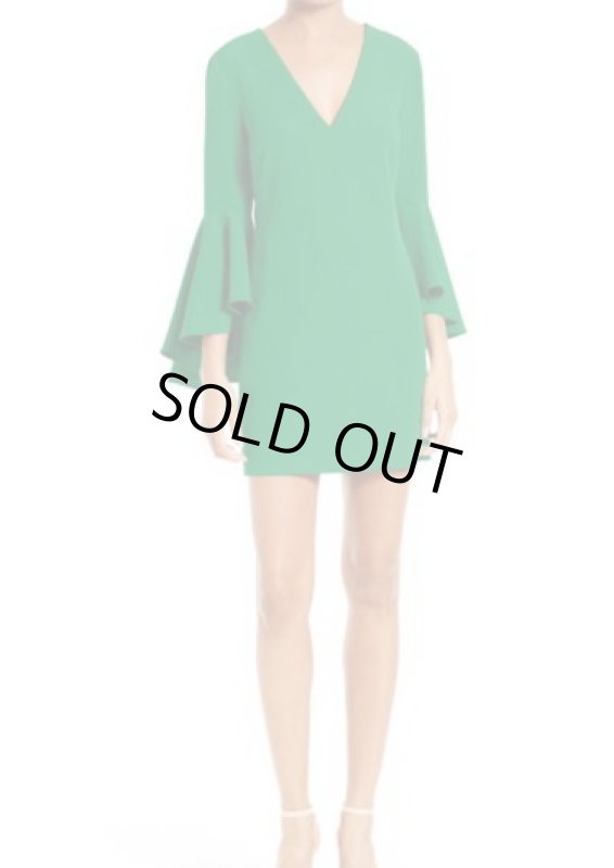 画像1: Milly ミリー　Cady Nicole Ruffle Sleeve V-Neck Dress エメラルド (1)