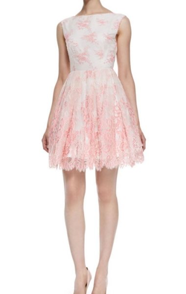 画像1: 【アリアナ・グランデ愛用、ヴァンサンカン掲載】Alice + Olivia アリスアンドオリビア　　Fila Lace-Overlay Party Dress　ピンク系 (1)