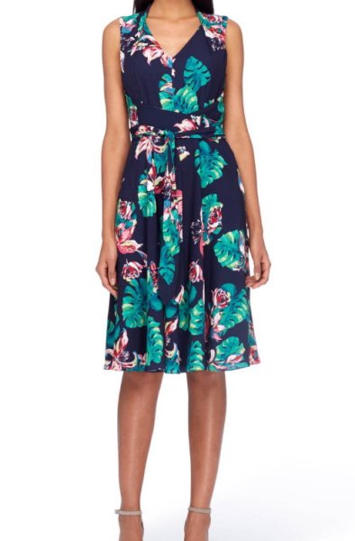 画像1: 【Kathie Lee Gifford着用】Tahari by ASL  Palm Fit & Flare Dress (1)