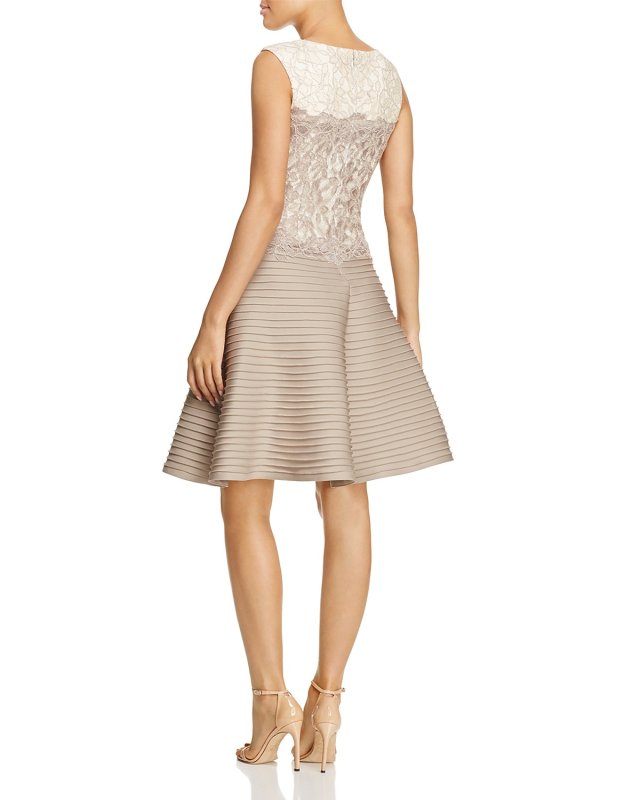 画像2: 【木佐彩子さん、牧野紗弥さんがご着用】Tadashi Shoji　タダシショージ　　Lace Mixed-Media Flared Dress ベージュ系  09272　　 (2)