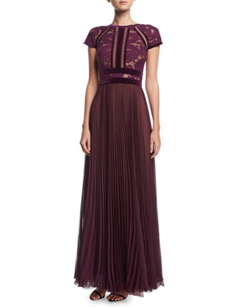 画像1: 【Octavia Spencer愛用】Tadashi Shoji タダシショージ Cap-Sleeve Lace Evening Gown　パープル系 (1)