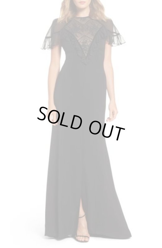 画像1: Tadashi Shoji　タダシショージ　パーティードレス　Lace Inset Crepe Gownブラック　 (1)