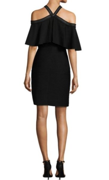 画像3: セール!Tadashi Shoji  タダシショージ ピンタックコールドショルダードレス ブラック (3)