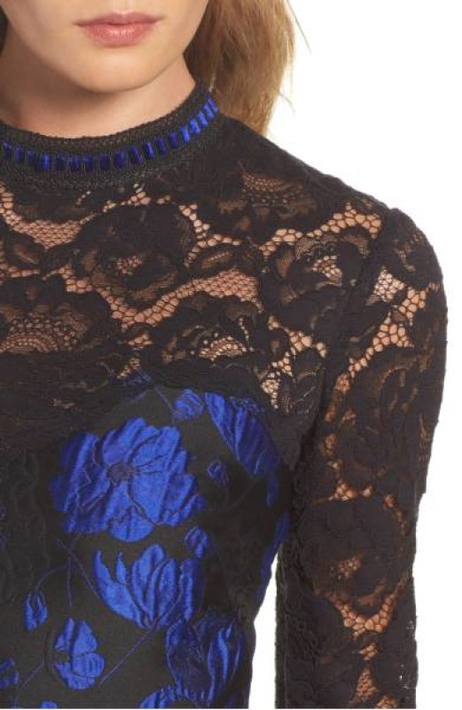 画像3: 再販売セール！Tadashi Shoji タダシショージ   ハイネックローズジャガードドレス　ブルー系 (3)