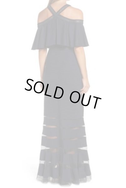 画像2: Tadashi Shoji  タダシショージ　ピンタックコールドショルダーロングドレス　ネイビー (2)
