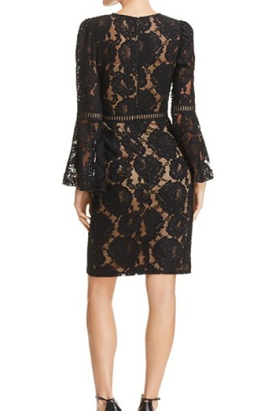 画像2: Tadashi Shoji タダシショージ   ベルスリーブレースドレス ブラック (2)